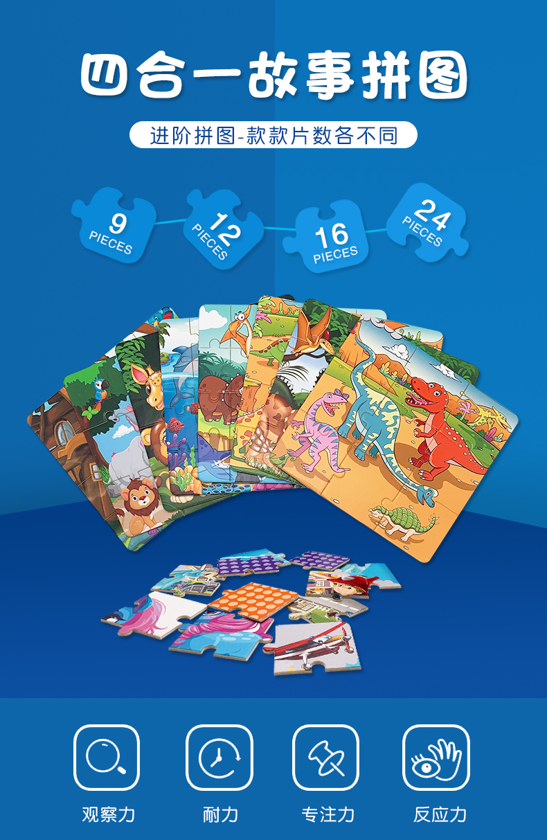 四合一卡通恐龍拼圖詳情